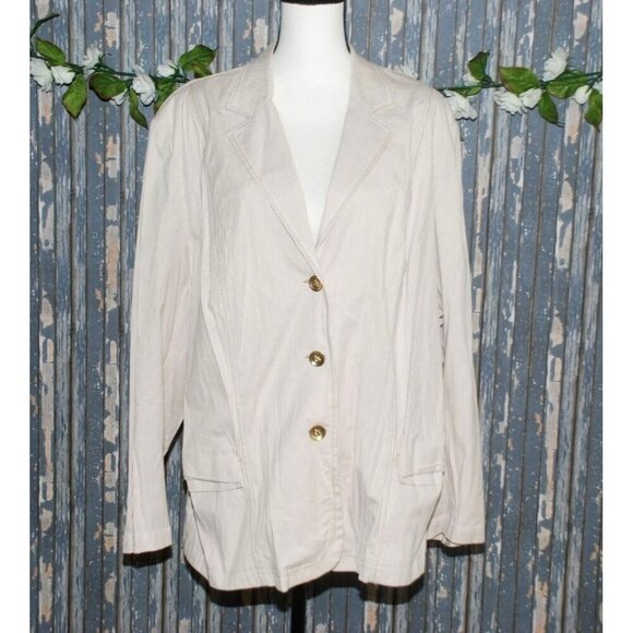 Tan Jay Women's Plus 24W Brown & White Striped Jacket Blazer Stretch Career - Picture 1 of 9